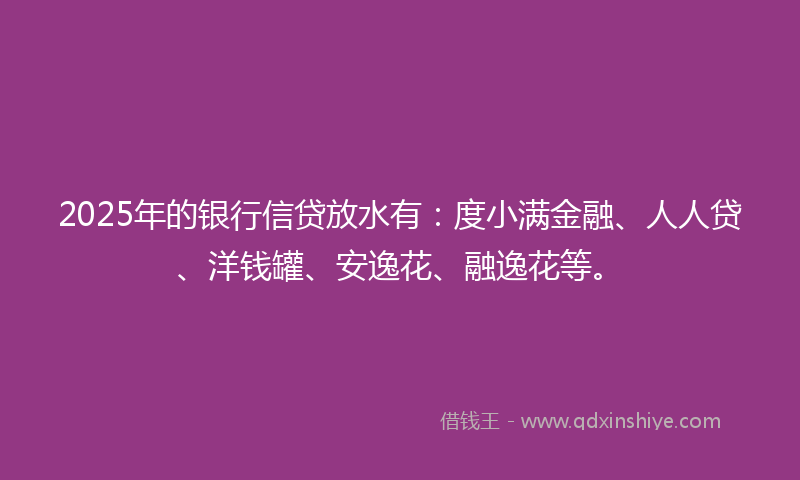 2025年的银行信贷放水有：度小满金融、人人贷、洋钱罐、安逸花、融逸花等。