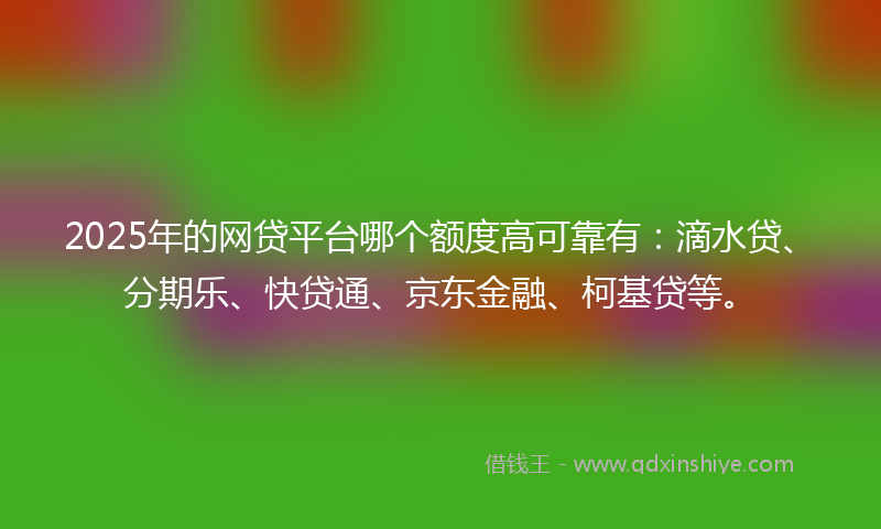 2025年的网贷平台哪个额度高可靠有：滴水贷、分期乐、快贷通、京东金融、柯基贷等。