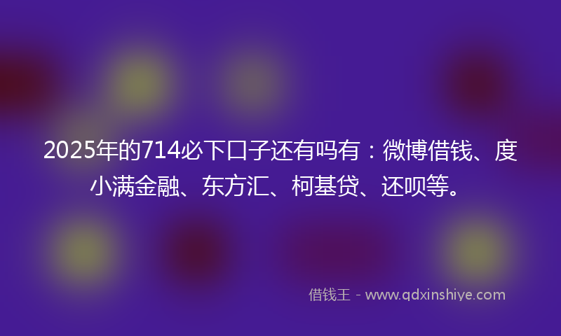 2025年的714必下口子还有吗有：微博借钱、度小满金融、东方汇、柯基贷、还呗等。