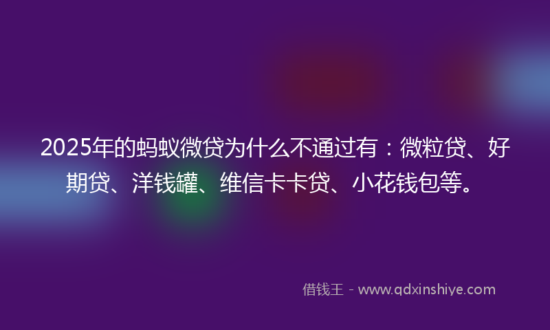 2025年的蚂蚁微贷为什么不通过有：微粒贷、好期贷、洋钱罐、维信卡卡贷、小花钱包等。