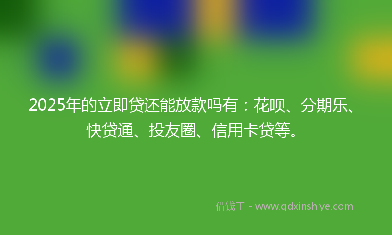 2025年的立即贷还能放款吗有：花呗、分期乐、快贷通、投友圈、信用卡贷等。