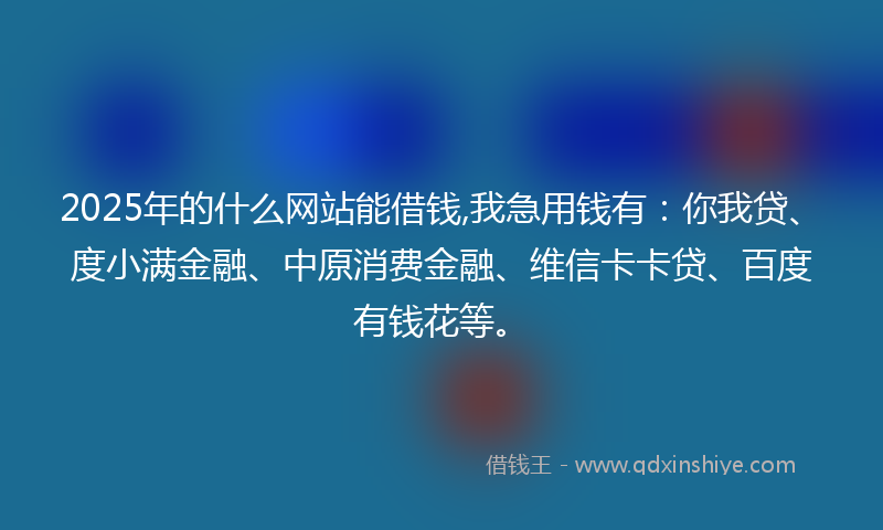 2025年的什么网站能借钱,我急用钱有：你我贷、度小满金融、中原消费金融、维信卡卡贷、百度有钱花等。