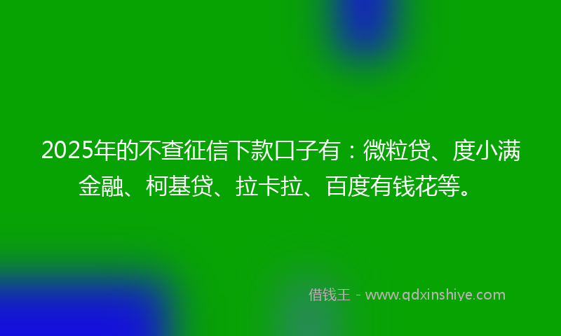2025年的不查征信下款口子有：微粒贷、度小满金融、柯基贷、拉卡拉、百度有钱花等。