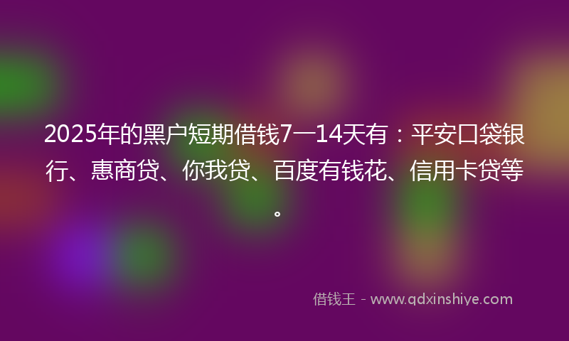 2025年的黑户短期借钱7一14天有：平安口袋银行、惠商贷、你我贷、百度有钱花、信用卡贷等。