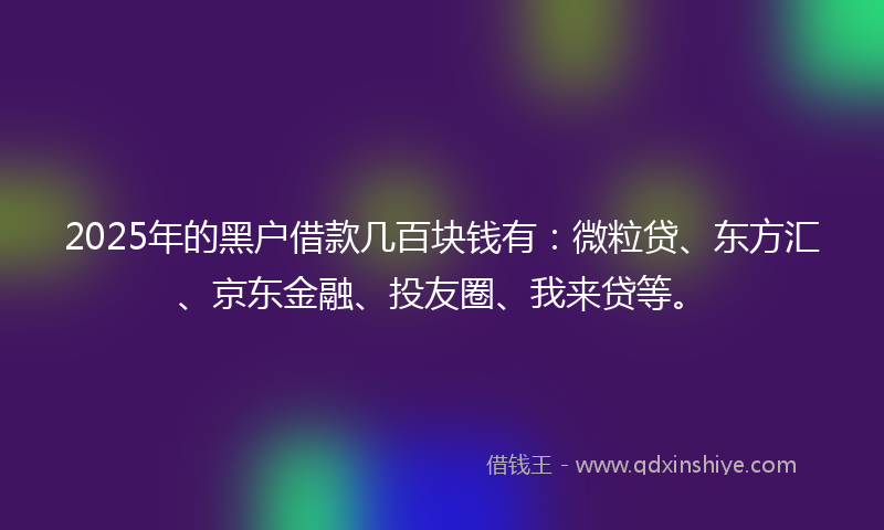 2025年的黑户借款几百块钱有：微粒贷、东方汇、京东金融、投友圈、我来贷等。