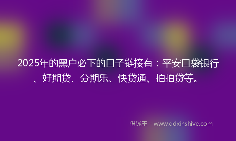 2025年的黑户必下的口子链接有：平安口袋银行、好期贷、分期乐、快贷通、拍拍贷等。