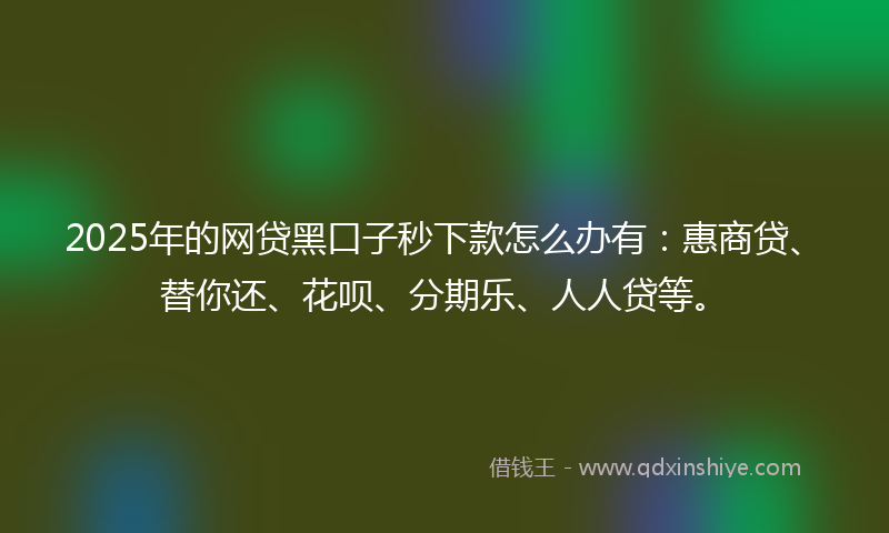 2025年的网贷黑口子秒下款怎么办有：惠商贷、替你还、花呗、分期乐、人人贷等。