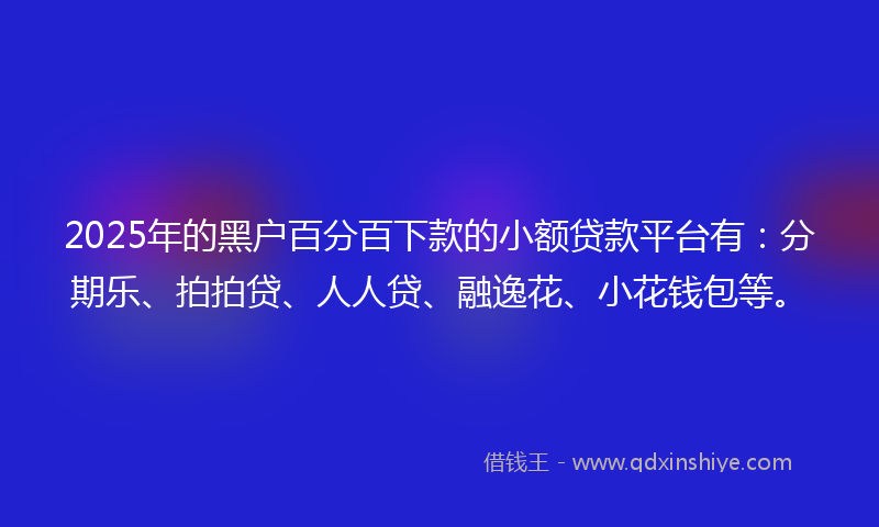 2025年的黑户百分百下款的小额贷款平台有：分期乐、拍拍贷、人人贷、融逸花、小花钱包等。