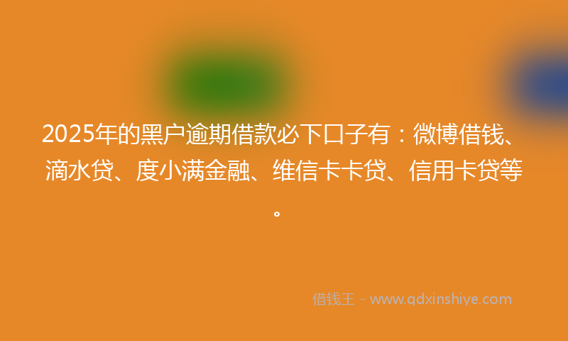 2025年的黑户逾期借款必下口子有：微博借钱、滴水贷、度小满金融、维信卡卡贷、信用卡贷等。
