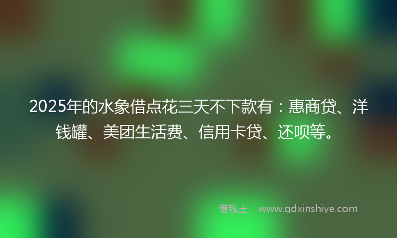 2025年的水象借点花三天不下款有：惠商贷、洋钱罐、美团生活费、信用卡贷、还呗等。