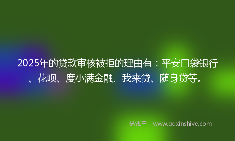 2025年的贷款审核被拒的理由有：平安口袋银行、花呗、度小满金融、我来贷、随身贷等。