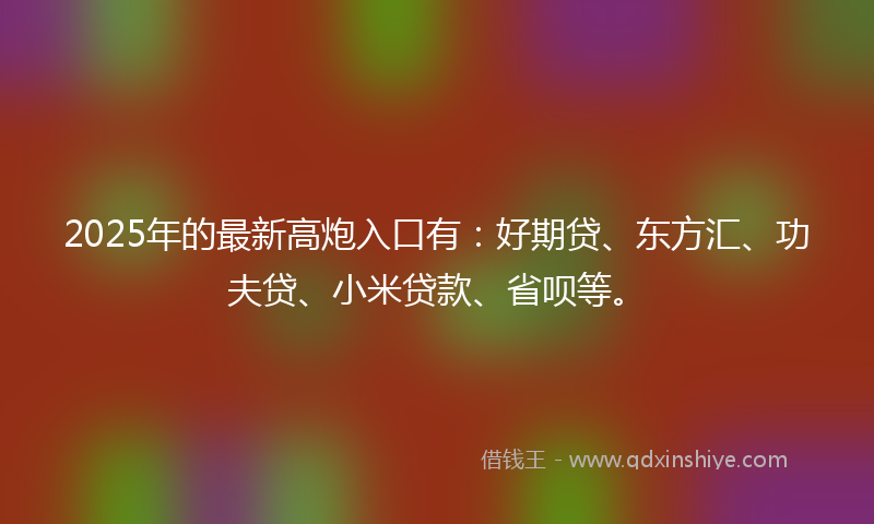 2025年的最新高炮入口有：好期贷、东方汇、功夫贷、小米贷款、省呗等。
