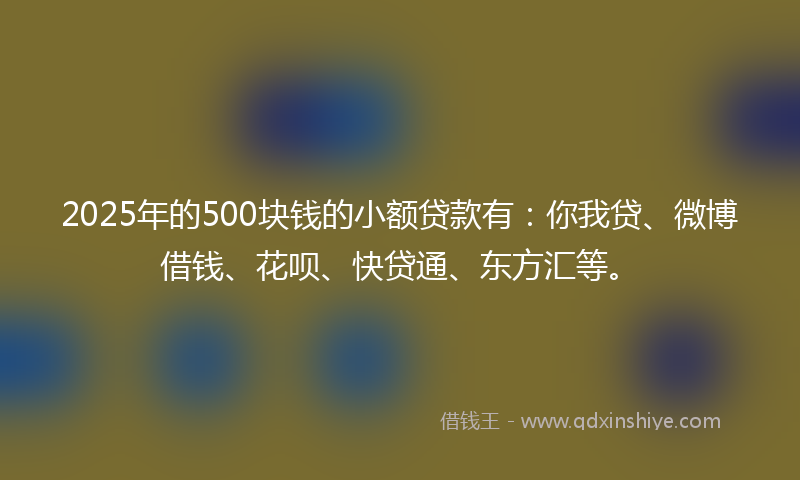2025年的500块钱的小额贷款有：你我贷、微博借钱、花呗、快贷通、东方汇等。