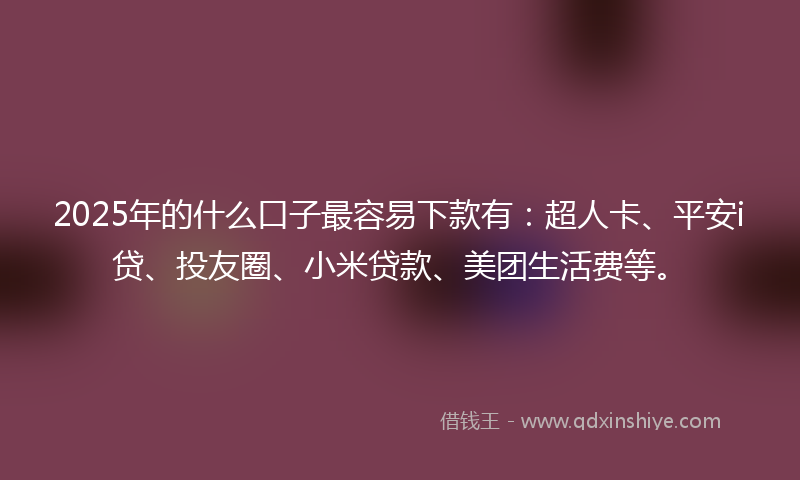 2025年的什么口子最容易下款有：超人卡、平安i贷、投友圈、小米贷款、美团生活费等。