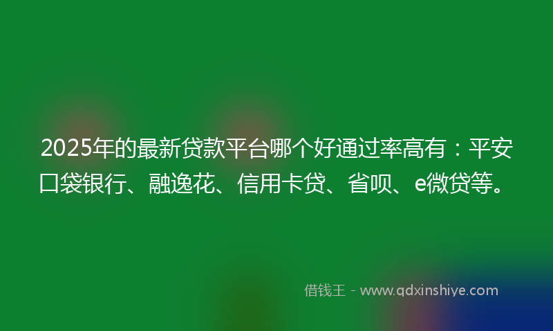 2025年的最新贷款平台哪个好通过率高有：平安口袋银行、融逸花、信用卡贷、省呗、e微贷等。