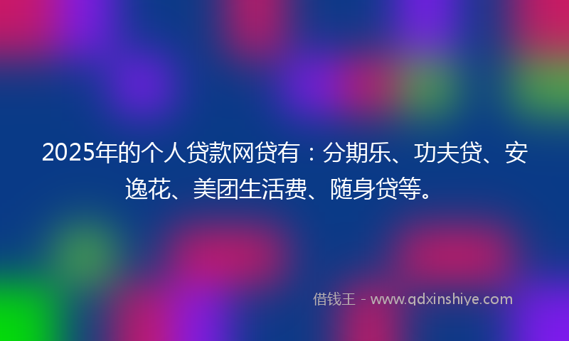 2025年的个人贷款网贷有：分期乐、功夫贷、安逸花、美团生活费、随身贷等。