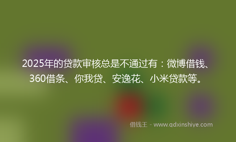 2025年的贷款审核总是不通过有：微博借钱、360借条、你我贷、安逸花、小米贷款等。