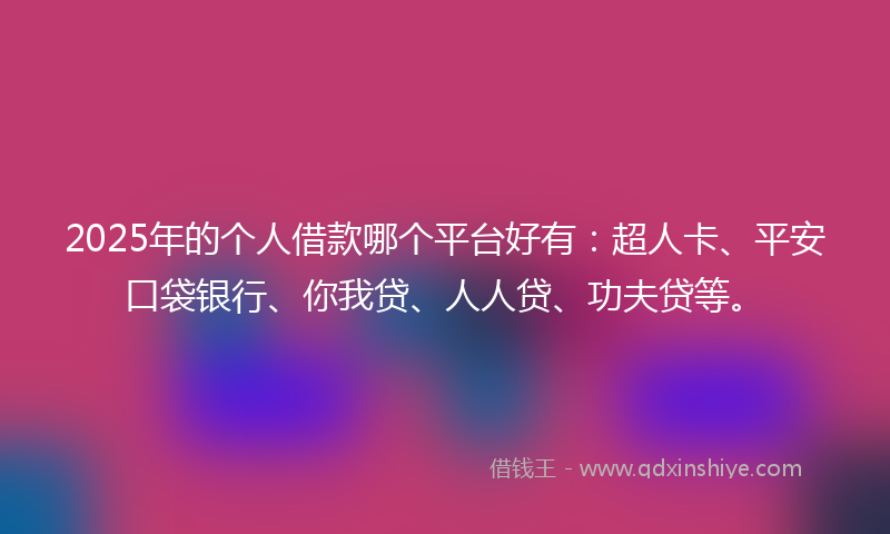 2025年的个人借款哪个平台好有：超人卡、平安口袋银行、你我贷、人人贷、功夫贷等。