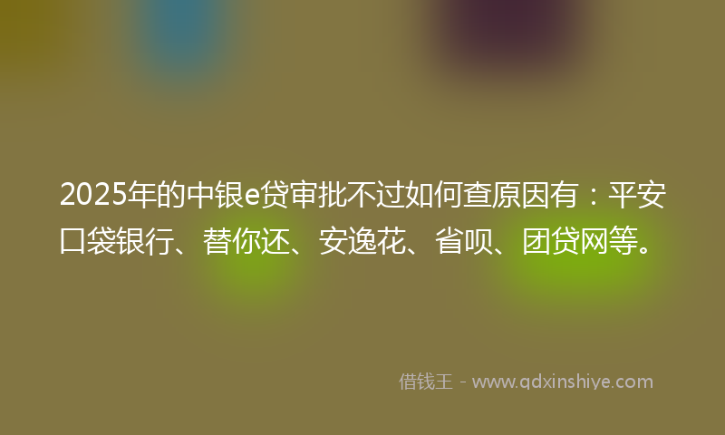 2025年的中银e贷审批不过如何查原因有：平安口袋银行、替你还、安逸花、省呗、团贷网等。