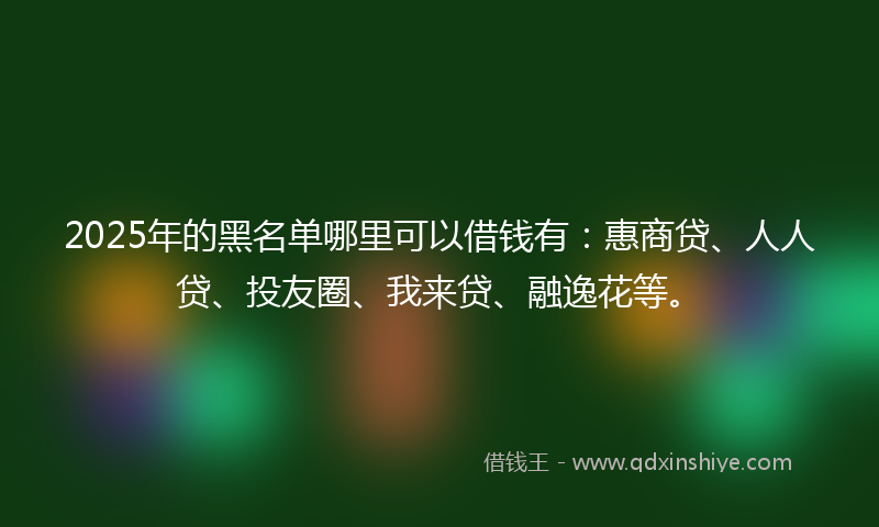 2025年的黑名单哪里可以借钱有：惠商贷、人人贷、投友圈、我来贷、融逸花等。