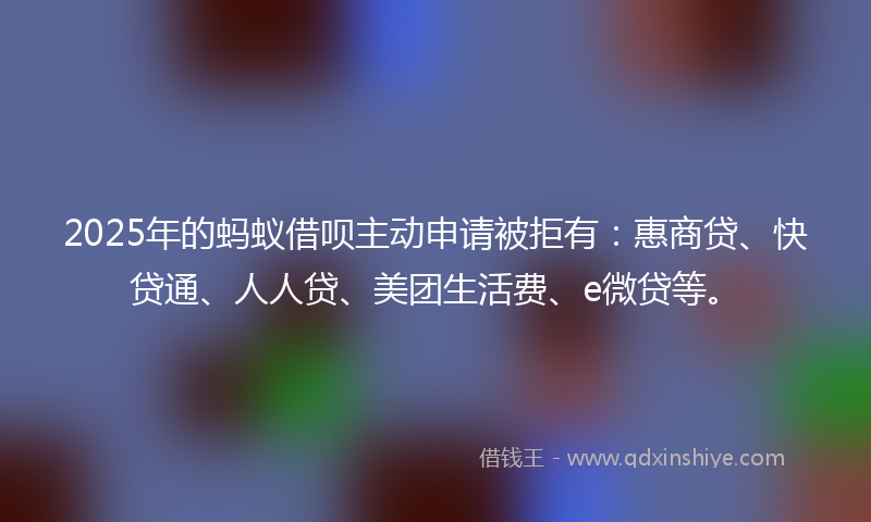 2025年的蚂蚁借呗主动申请被拒有：惠商贷、快贷通、人人贷、美团生活费、e微贷等。