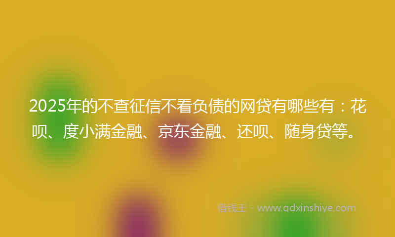 2025年的不查征信不看负债的网贷有哪些有：花呗、度小满金融、京东金融、还呗、随身贷等。
