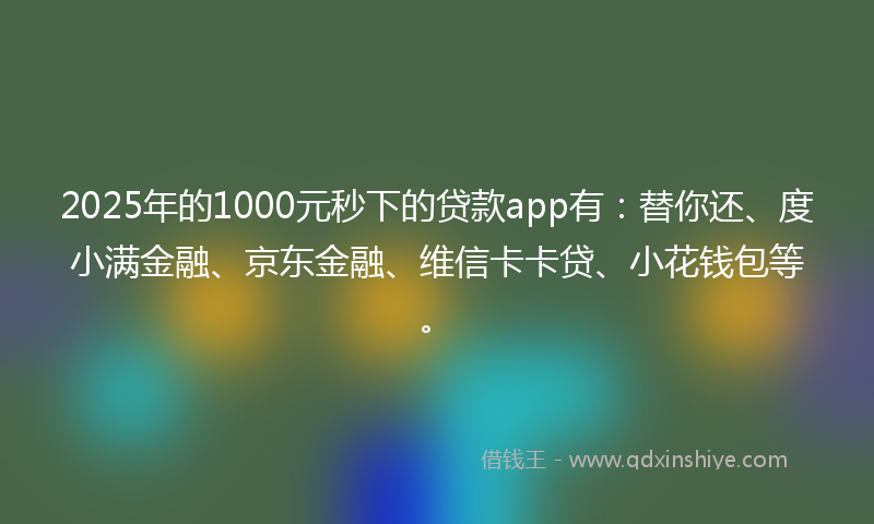 2025年的1000元秒下的贷款app有：替你还、度小满金融、京东金融、维信卡卡贷、小花钱包等。