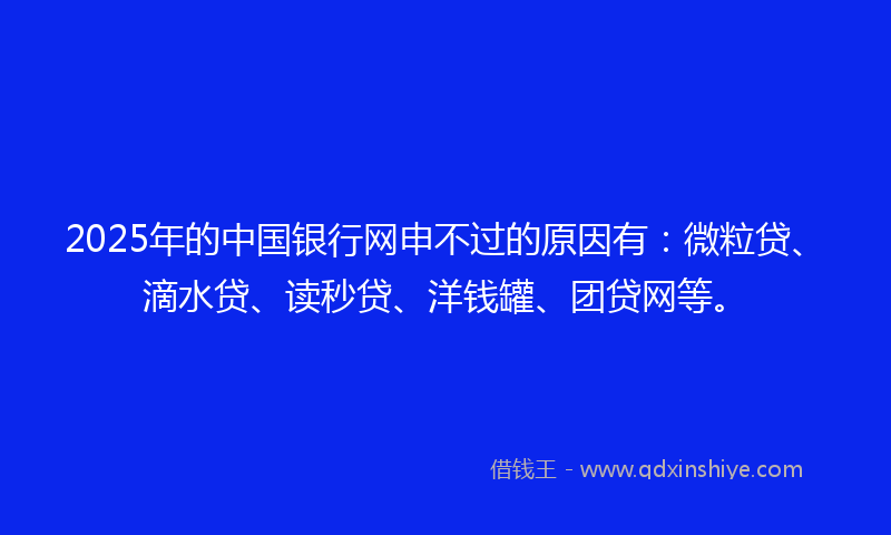 2025年的中国银行网申不过的原因有：微粒贷、滴水贷、读秒贷、洋钱罐、团贷网等。