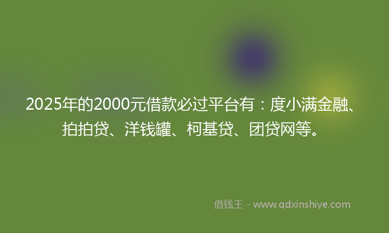 2025年的2000元借款必过平台有：度小满金融、拍拍贷、洋钱罐、柯基贷、团贷网等。