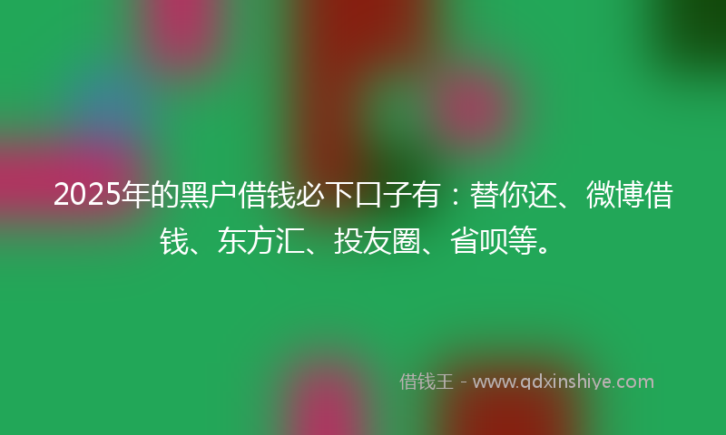 2025年的黑户借钱必下口子有：替你还、微博借钱、东方汇、投友圈、省呗等。