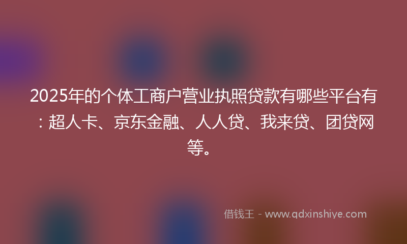 2025年的个体工商户营业执照贷款有哪些平台有：超人卡、京东金融、人人贷、我来贷、团贷网等。