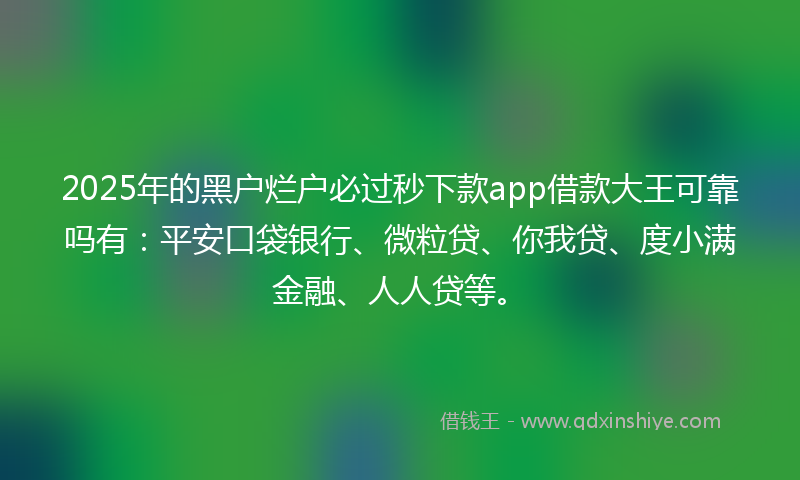 2025年的黑户烂户必过秒下款app借款大王可靠吗有：平安口袋银行、微粒贷、你我贷、度小满金融、人人贷等。