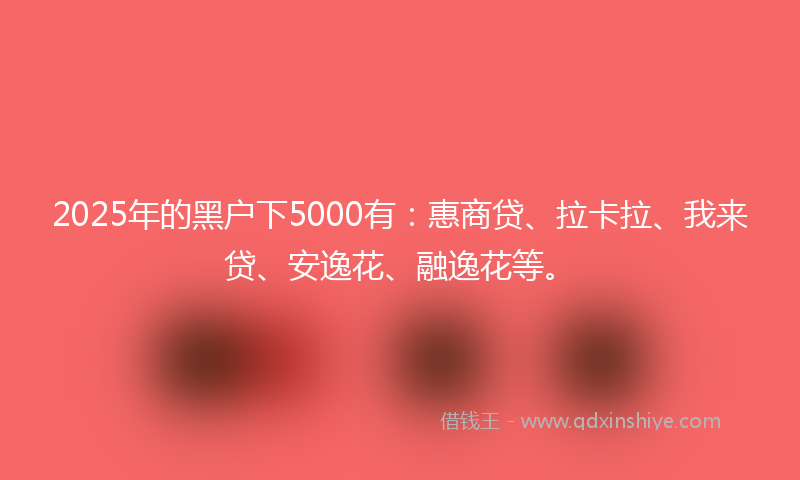 2025年的黑户下5000有：惠商贷、拉卡拉、我来贷、安逸花、融逸花等。