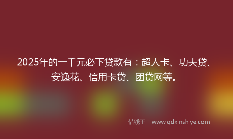 2025年的一千元必下贷款有：超人卡、功夫贷、安逸花、信用卡贷、团贷网等。