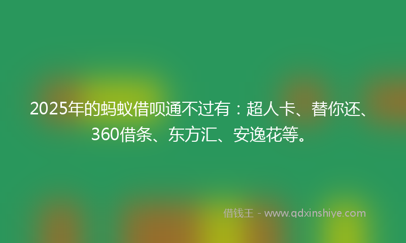 2025年的蚂蚁借呗通不过有：超人卡、替你还、360借条、东方汇、安逸花等。