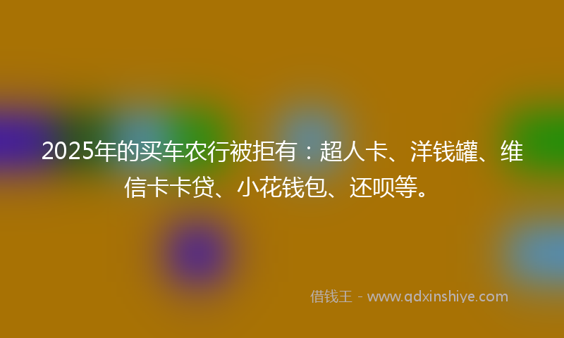 2025年的买车农行被拒有：超人卡、洋钱罐、维信卡卡贷、小花钱包、还呗等。
