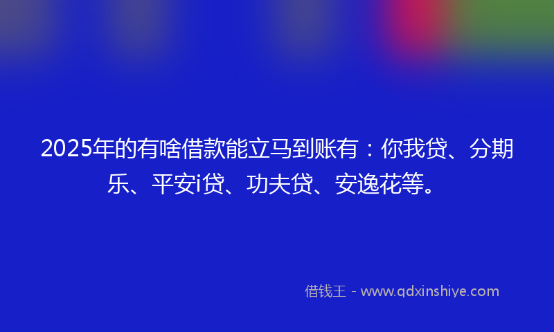 2025年的有啥借款能立马到账有：你我贷、分期乐、平安i贷、功夫贷、安逸花等。