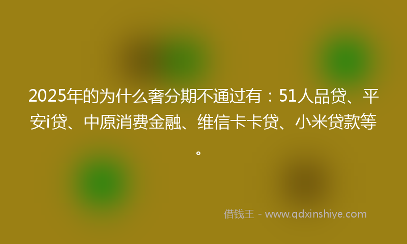 2025年的为什么奢分期不通过有：51人品贷、平安i贷、中原消费金融、维信卡卡贷、小米贷款等。