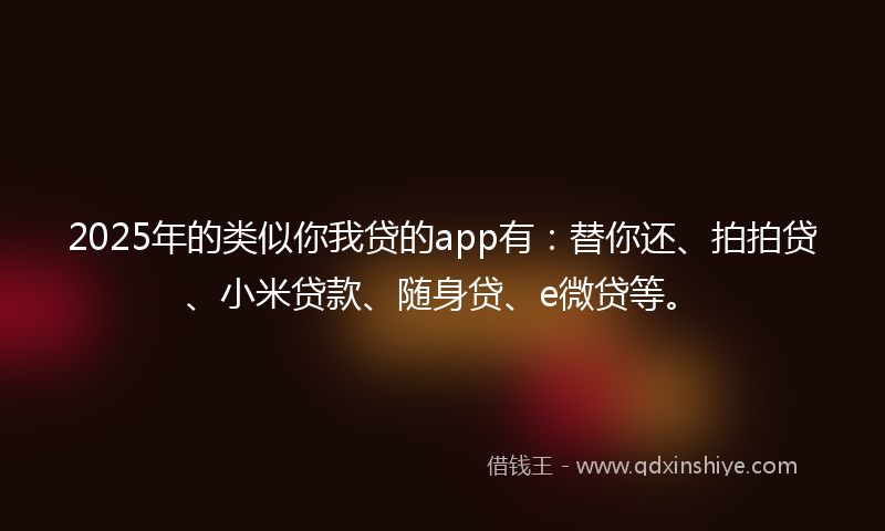 2025年的类似你我贷的app有：替你还、拍拍贷、小米贷款、随身贷、e微贷等。