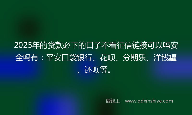2025年的贷款必下的口子不看征信链接可以吗安全吗有：平安口袋银行、花呗、分期乐、洋钱罐、还呗等。