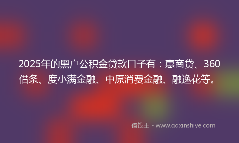 2025年的黑户公积金贷款口子有：惠商贷、360借条、度小满金融、中原消费金融、融逸花等。
