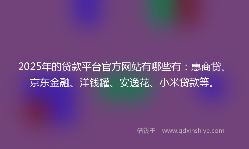2025年的贷款平台官方网站有哪些有：惠商贷、京东金融、洋钱罐、安逸花、小米贷款等。