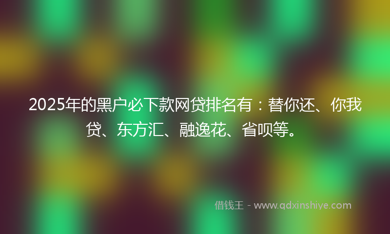 2025年的黑户必下款网贷排名有：替你还、你我贷、东方汇、融逸花、省呗等。