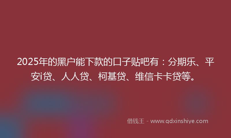 2025年的黑户能下款的口子贴吧有：分期乐、平安i贷、人人贷、柯基贷、维信卡卡贷等。