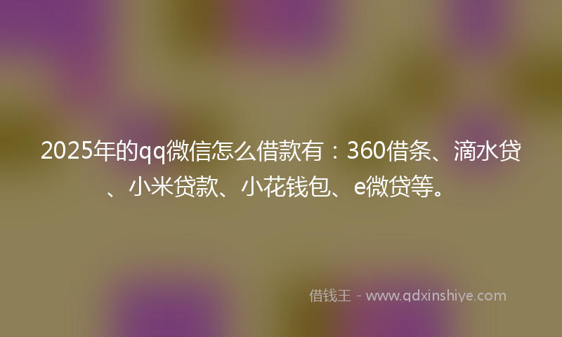 2025年的qq微信怎么借款有：360借条、滴水贷、小米贷款、小花钱包、e微贷等。