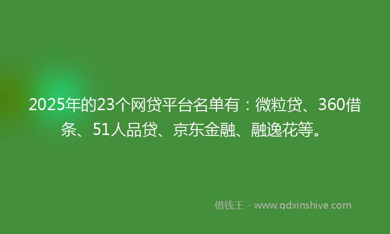 2025年的23个网贷平台名单有：微粒贷、360借条、51人品贷、京东金融、融逸花等。