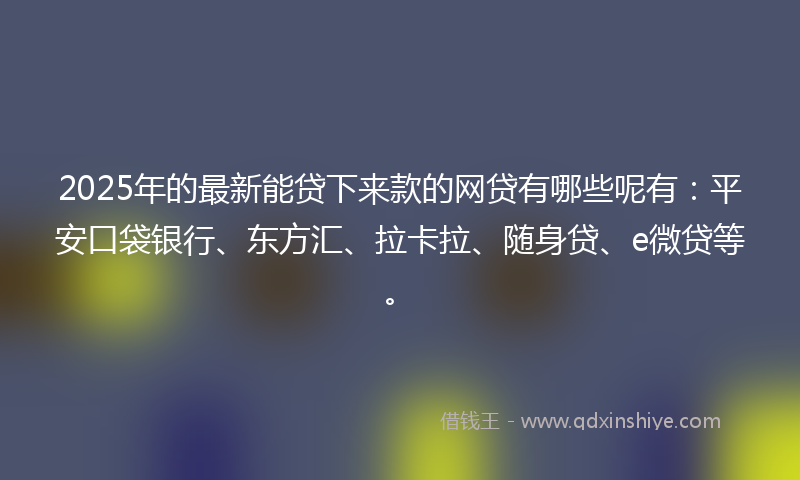 2025年的最新能贷下来款的网贷有哪些呢有：平安口袋银行、东方汇、拉卡拉、随身贷、e微贷等。