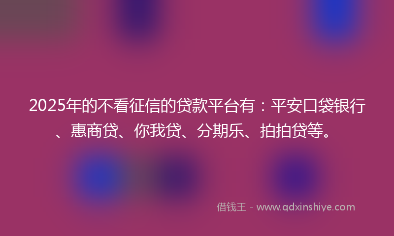 2025年的不看征信的贷款平台有：平安口袋银行、惠商贷、你我贷、分期乐、拍拍贷等。