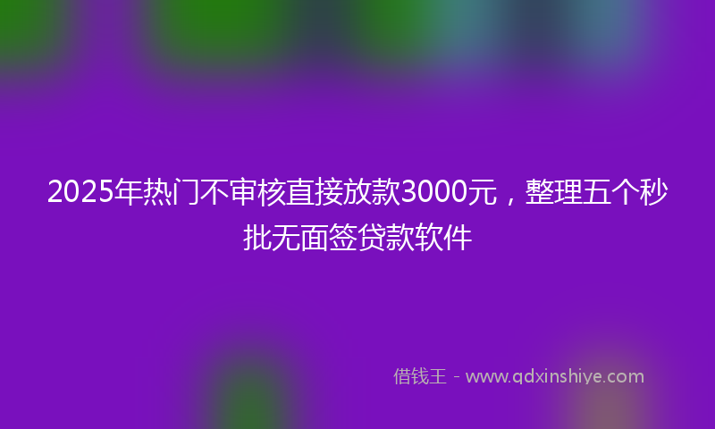 2025年热门不审核直接放款3000元，整理五个秒批无面签贷款软件