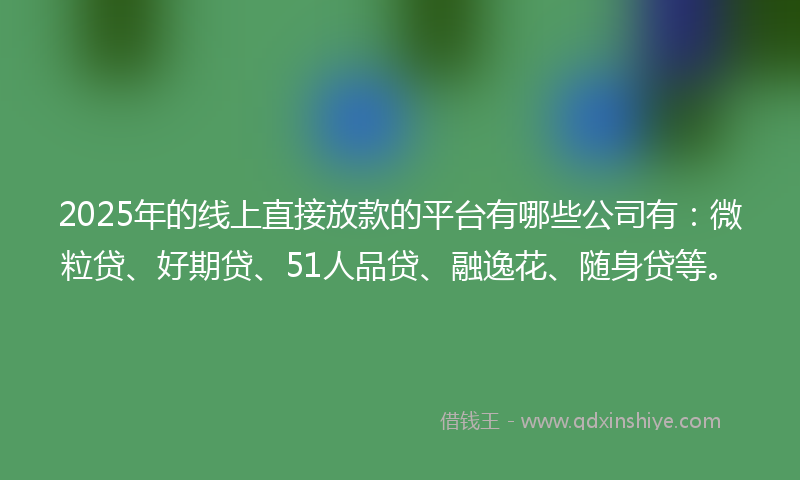 2025年的线上直接放款的平台有哪些公司有：微粒贷、好期贷、51人品贷、融逸花、随身贷等。
